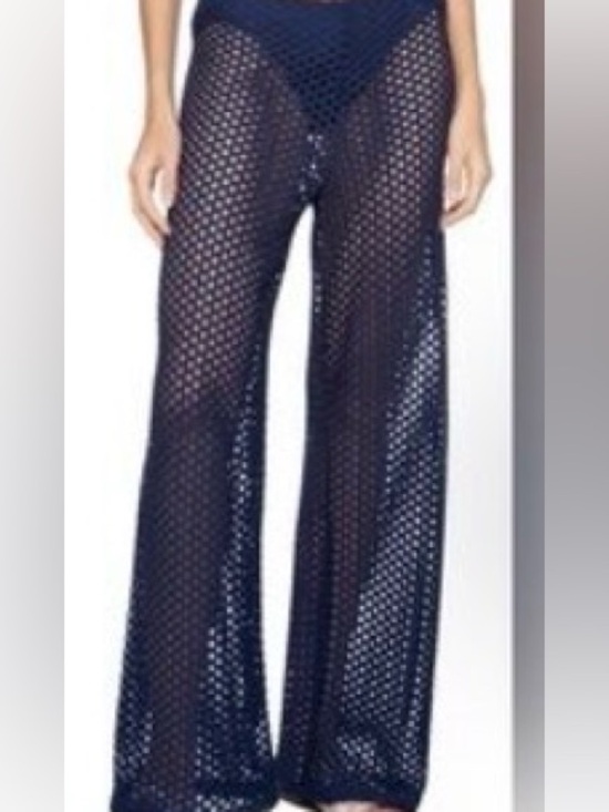 Shade & Shore Pants - Shade & Shore Navy Blue Crochet Cover-Up Pants Open Knit Swim Beach Women Small